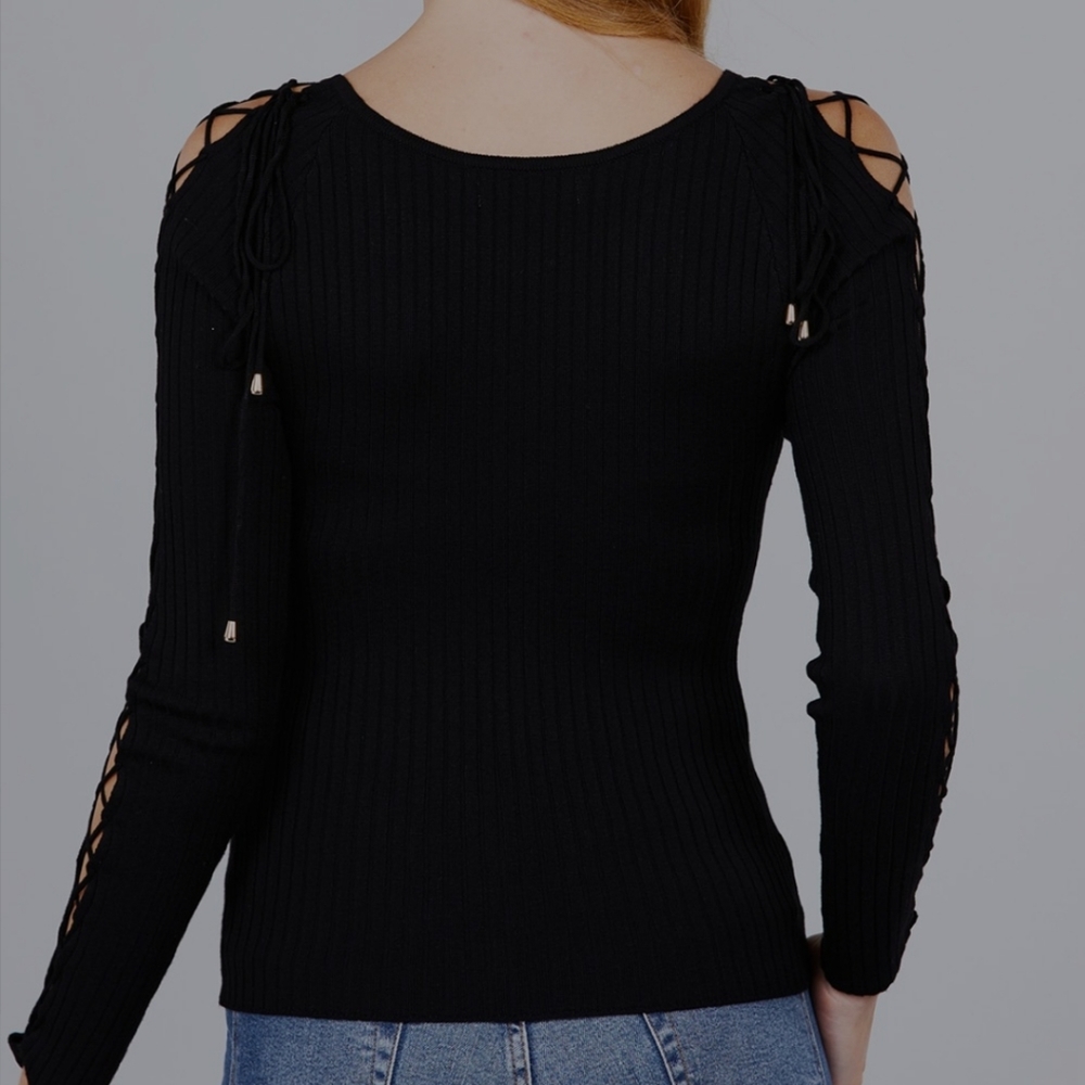 Black Ribbed Sweater Top - Picture 5 of 9